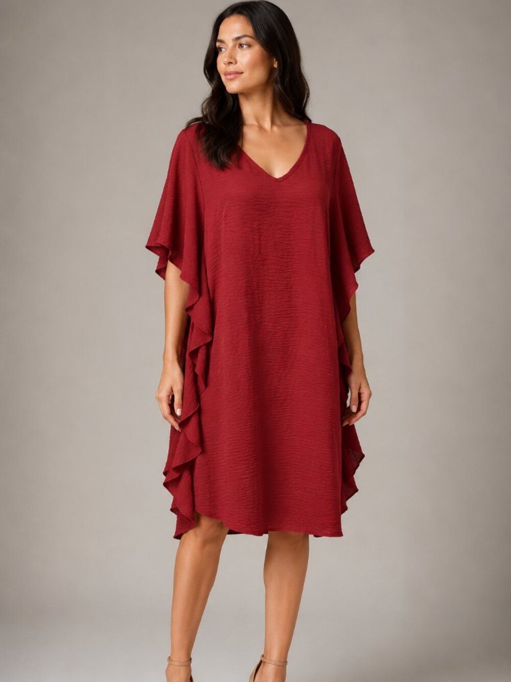 SHEIN Rust Red Ruffle Sleeve Shift Dress Women’s XL
